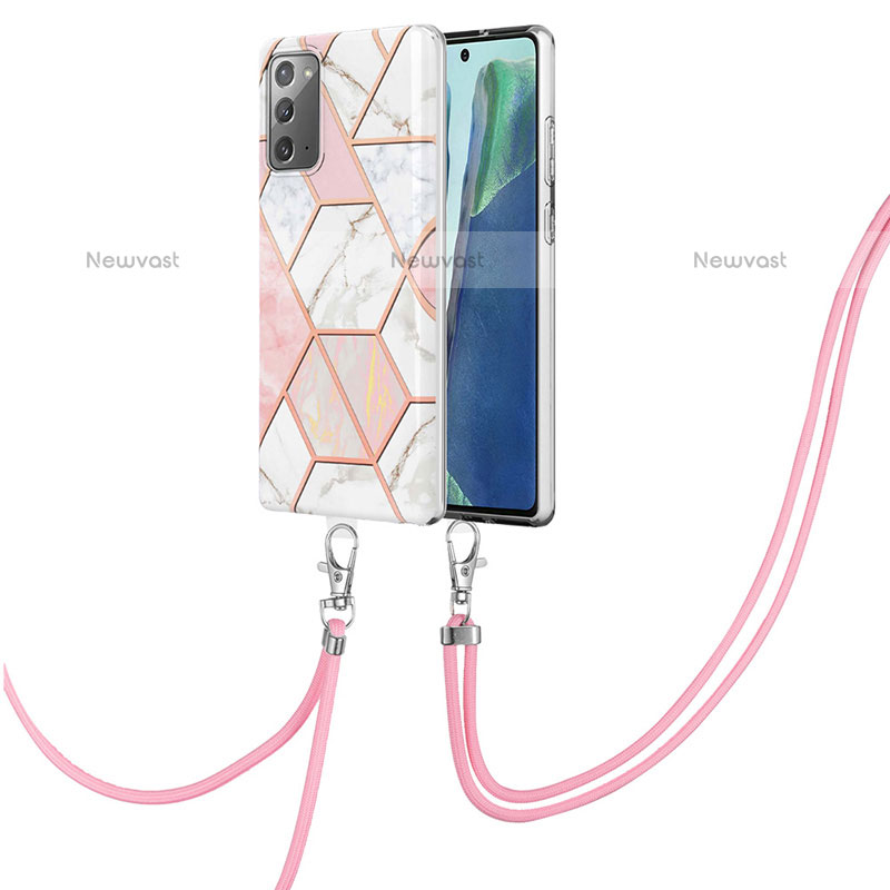 Silicone Candy Rubber Gel Fashionable Pattern Soft Case Cover with Lanyard Strap Y01B for Samsung Galaxy Note 20 5G