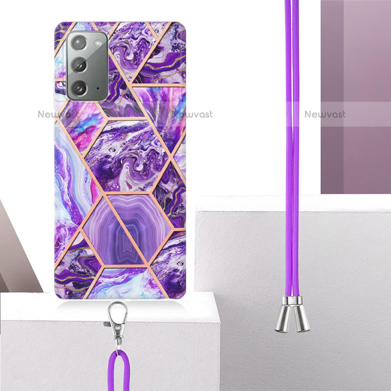 Silicone Candy Rubber Gel Fashionable Pattern Soft Case Cover with Lanyard Strap Y01B for Samsung Galaxy Note 20 5G