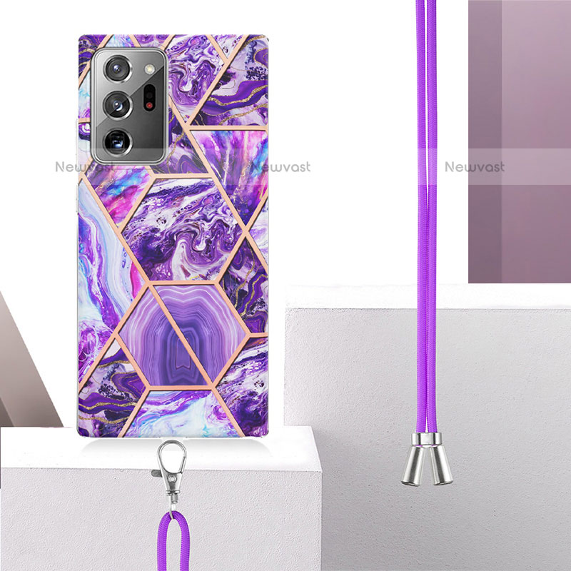 Silicone Candy Rubber Gel Fashionable Pattern Soft Case Cover with Lanyard Strap Y01B for Samsung Galaxy Note 20 Ultra 5G