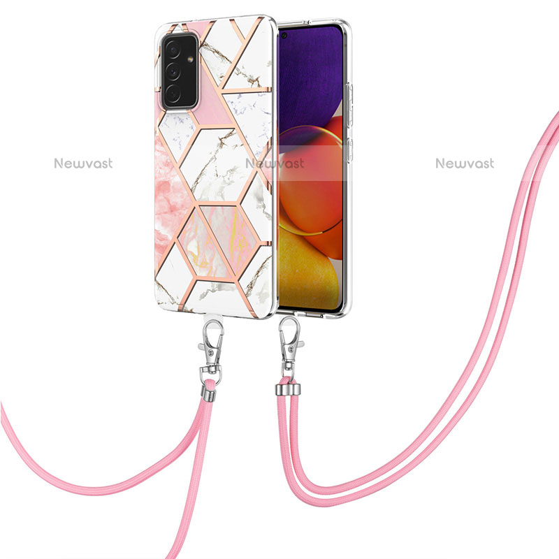 Silicone Candy Rubber Gel Fashionable Pattern Soft Case Cover with Lanyard Strap Y01B for Samsung Galaxy Quantum2 5G