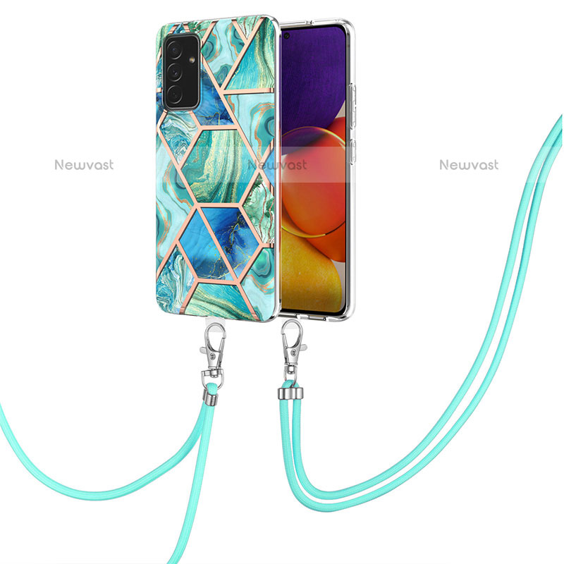 Silicone Candy Rubber Gel Fashionable Pattern Soft Case Cover with Lanyard Strap Y01B for Samsung Galaxy Quantum2 5G Green