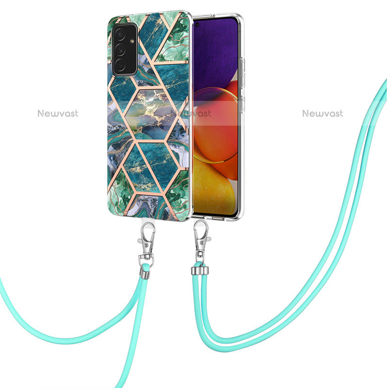 Silicone Candy Rubber Gel Fashionable Pattern Soft Case Cover with Lanyard Strap Y01B for Samsung Galaxy Quantum2 5G Midnight Green