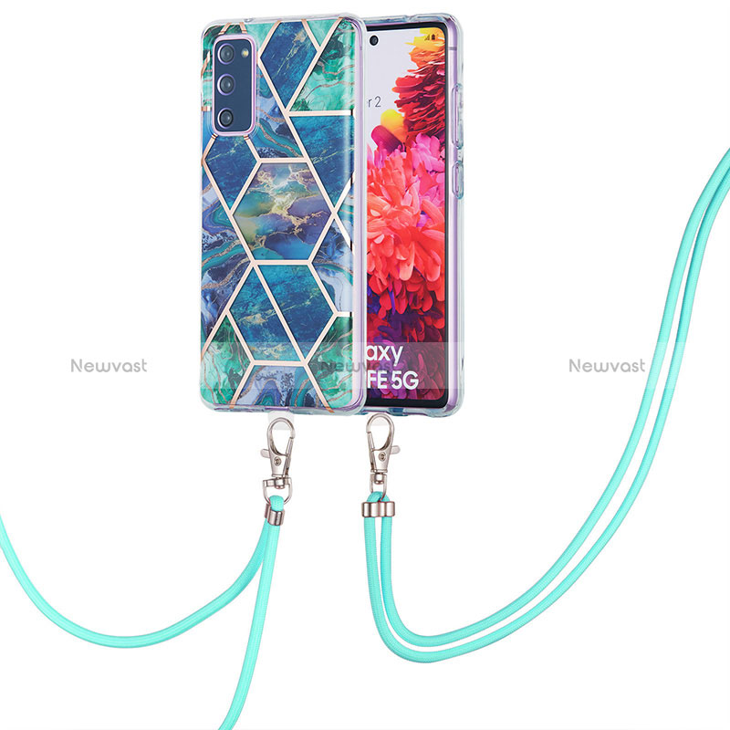 Silicone Candy Rubber Gel Fashionable Pattern Soft Case Cover with Lanyard Strap Y01B for Samsung Galaxy S20 FE 4G