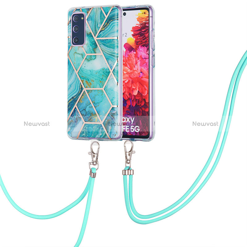 Silicone Candy Rubber Gel Fashionable Pattern Soft Case Cover with Lanyard Strap Y01B for Samsung Galaxy S20 FE 4G