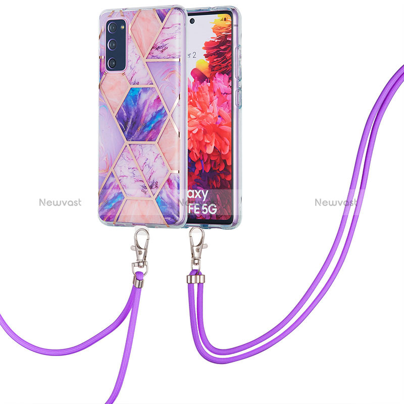 Silicone Candy Rubber Gel Fashionable Pattern Soft Case Cover with Lanyard Strap Y01B for Samsung Galaxy S20 FE 4G