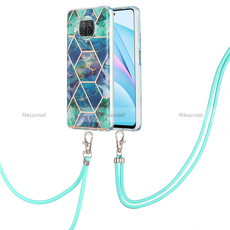 Silicone Candy Rubber Gel Fashionable Pattern Soft Case Cover with Lanyard Strap Y01B for Xiaomi Mi 10i 5G Midnight Green