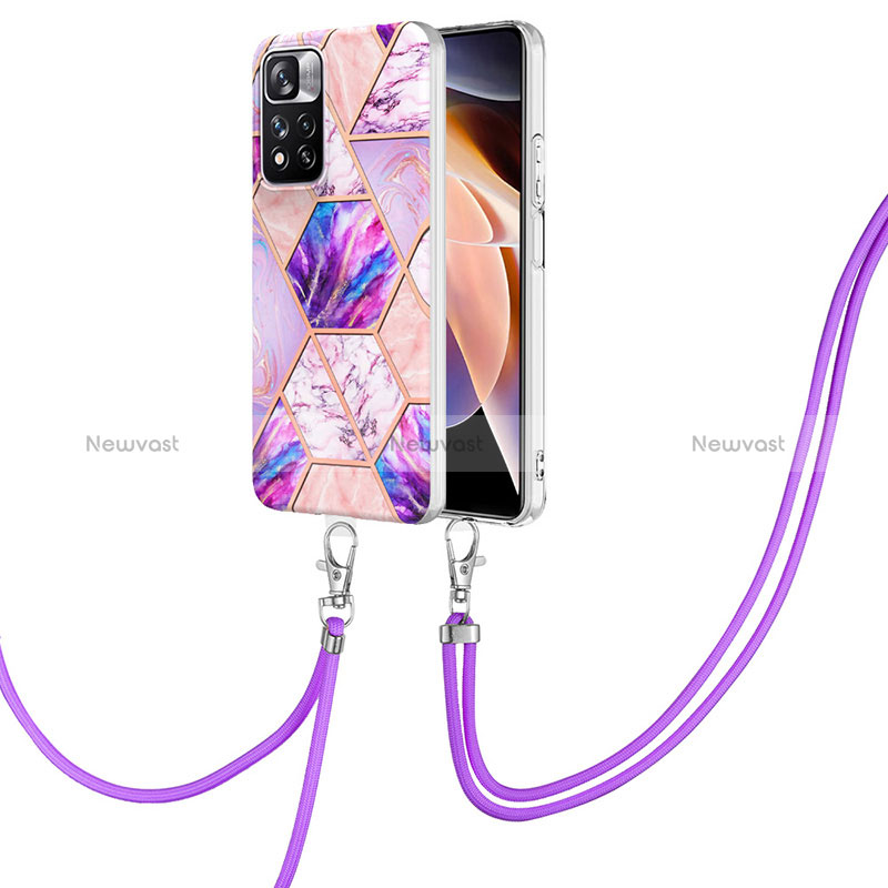 Silicone Candy Rubber Gel Fashionable Pattern Soft Case Cover with Lanyard Strap Y01B for Xiaomi Mi 11i 5G (2022) Clove Purple