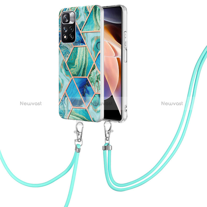 Silicone Candy Rubber Gel Fashionable Pattern Soft Case Cover with Lanyard Strap Y01B for Xiaomi Mi 11i 5G (2022) Green