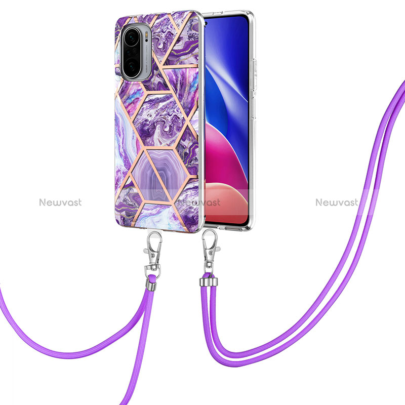 Silicone Candy Rubber Gel Fashionable Pattern Soft Case Cover with Lanyard Strap Y01B for Xiaomi Mi 11i 5G Purple