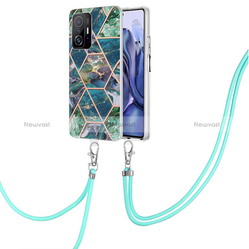 Silicone Candy Rubber Gel Fashionable Pattern Soft Case Cover with Lanyard Strap Y01B for Xiaomi Mi 11T 5G Midnight Green