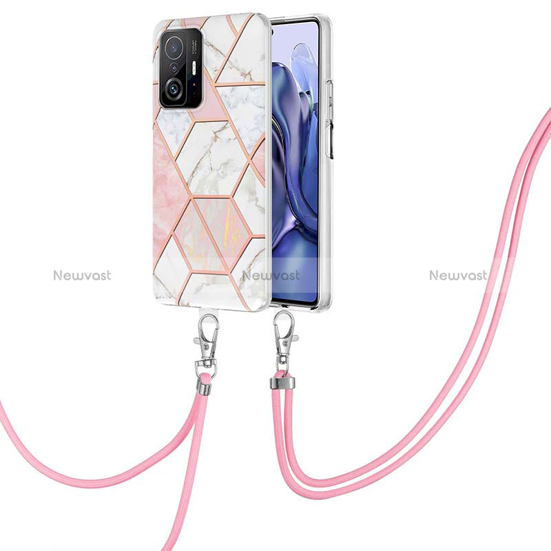 Silicone Candy Rubber Gel Fashionable Pattern Soft Case Cover with Lanyard Strap Y01B for Xiaomi Mi 11T 5G Pink