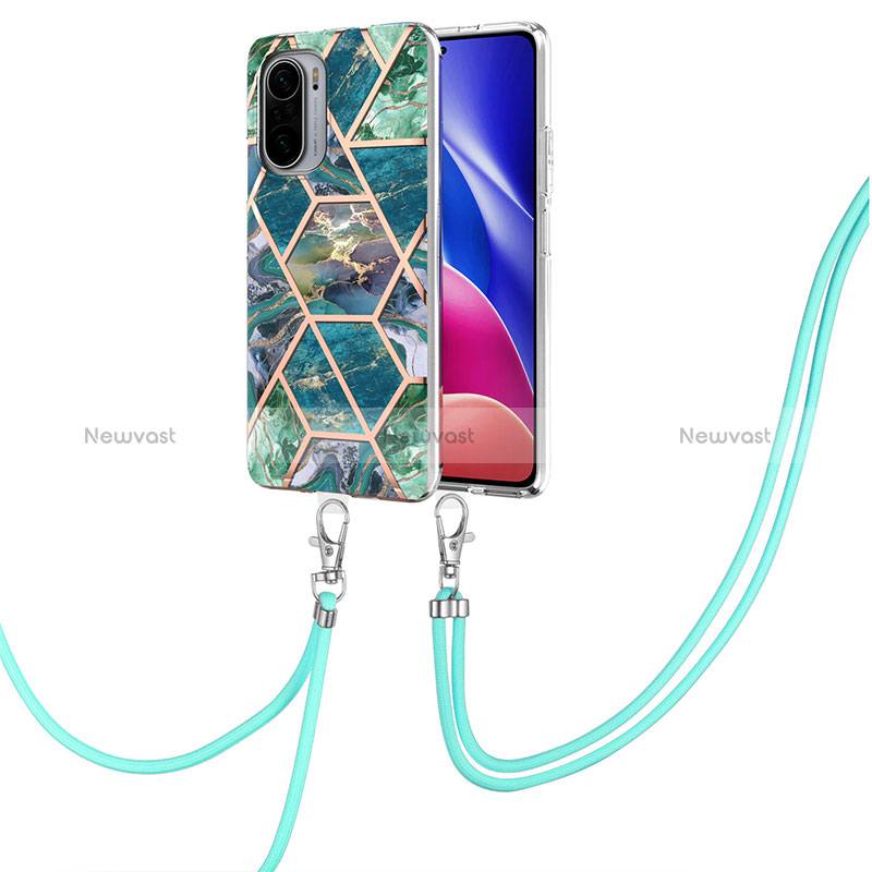 Silicone Candy Rubber Gel Fashionable Pattern Soft Case Cover with Lanyard Strap Y01B for Xiaomi Mi 11X 5G Midnight Green