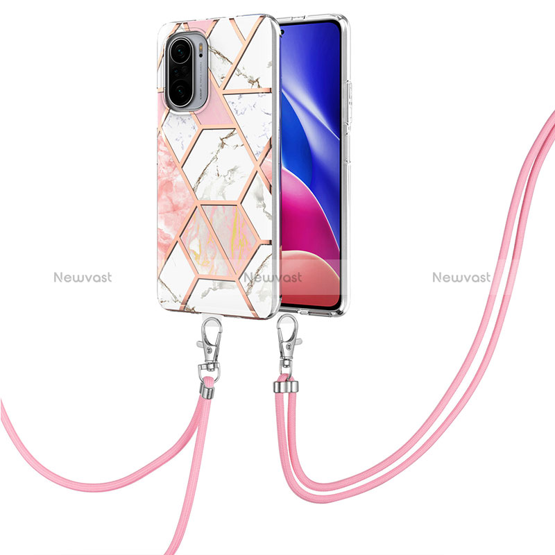 Silicone Candy Rubber Gel Fashionable Pattern Soft Case Cover with Lanyard Strap Y01B for Xiaomi Poco F3 5G