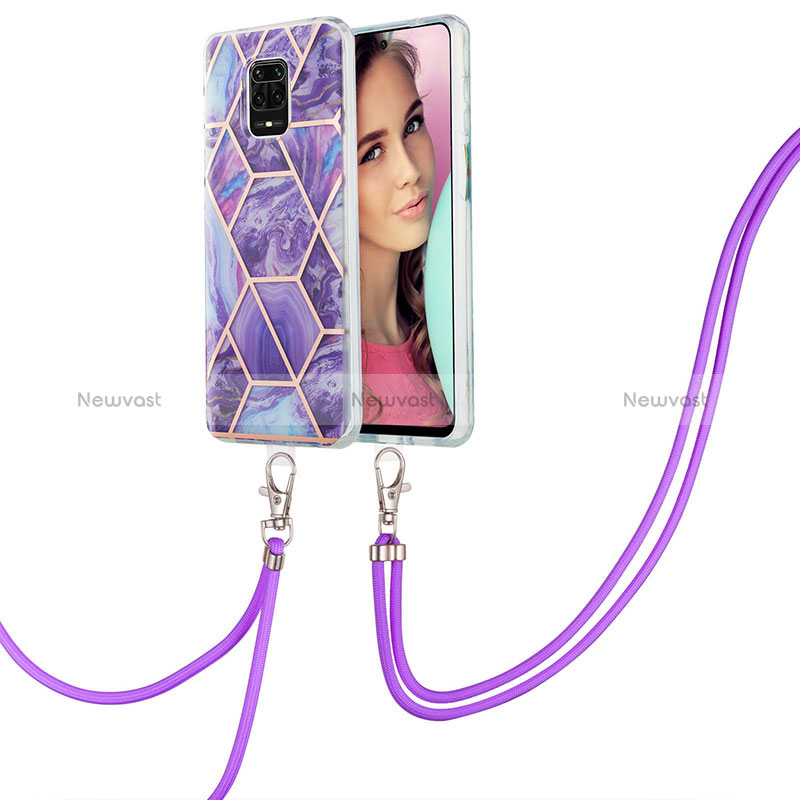 Silicone Candy Rubber Gel Fashionable Pattern Soft Case Cover with Lanyard Strap Y01B for Xiaomi Poco M2 Pro Purple