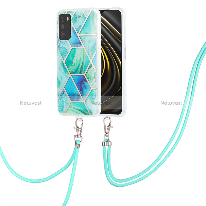 Silicone Candy Rubber Gel Fashionable Pattern Soft Case Cover with Lanyard Strap Y01B for Xiaomi Poco M3