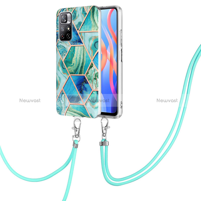 Silicone Candy Rubber Gel Fashionable Pattern Soft Case Cover with Lanyard Strap Y01B for Xiaomi Poco M4 Pro 5G Green