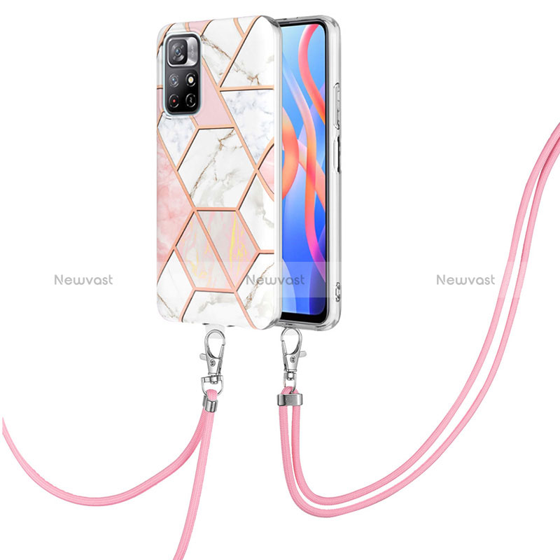 Silicone Candy Rubber Gel Fashionable Pattern Soft Case Cover with Lanyard Strap Y01B for Xiaomi Poco M4 Pro 5G Pink
