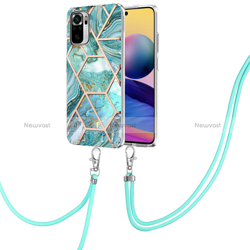 Silicone Candy Rubber Gel Fashionable Pattern Soft Case Cover with Lanyard Strap Y01B for Xiaomi Poco M5S Green