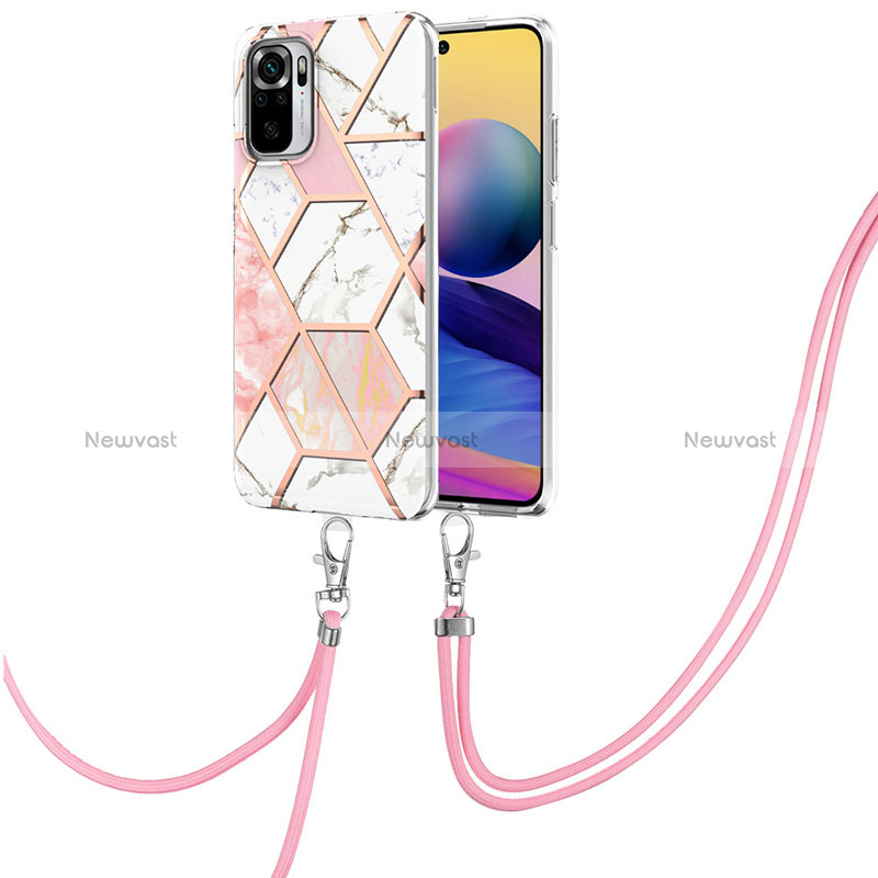 Silicone Candy Rubber Gel Fashionable Pattern Soft Case Cover with Lanyard Strap Y01B for Xiaomi Poco M5S Pink