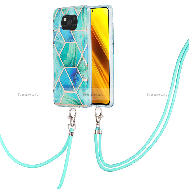 Silicone Candy Rubber Gel Fashionable Pattern Soft Case Cover with Lanyard Strap Y01B for Xiaomi Poco X3 NFC Green