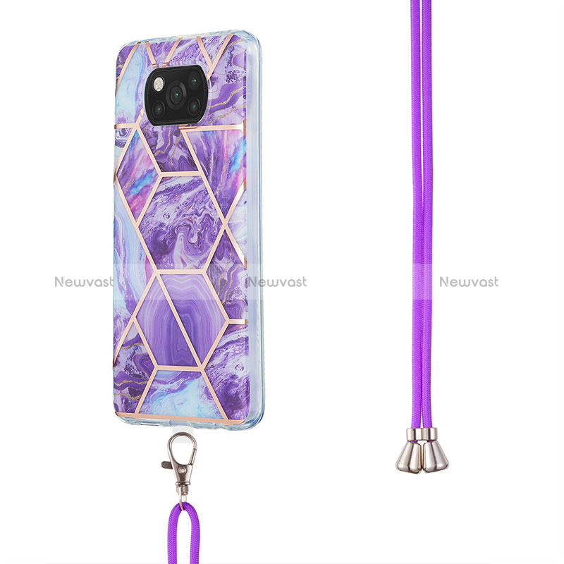 Silicone Candy Rubber Gel Fashionable Pattern Soft Case Cover with Lanyard Strap Y01B for Xiaomi Poco X3 Pro