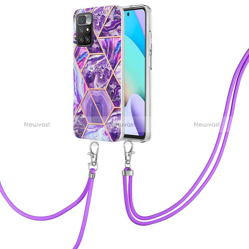 Silicone Candy Rubber Gel Fashionable Pattern Soft Case Cover with Lanyard Strap Y01B for Xiaomi Redmi 10 (2022)