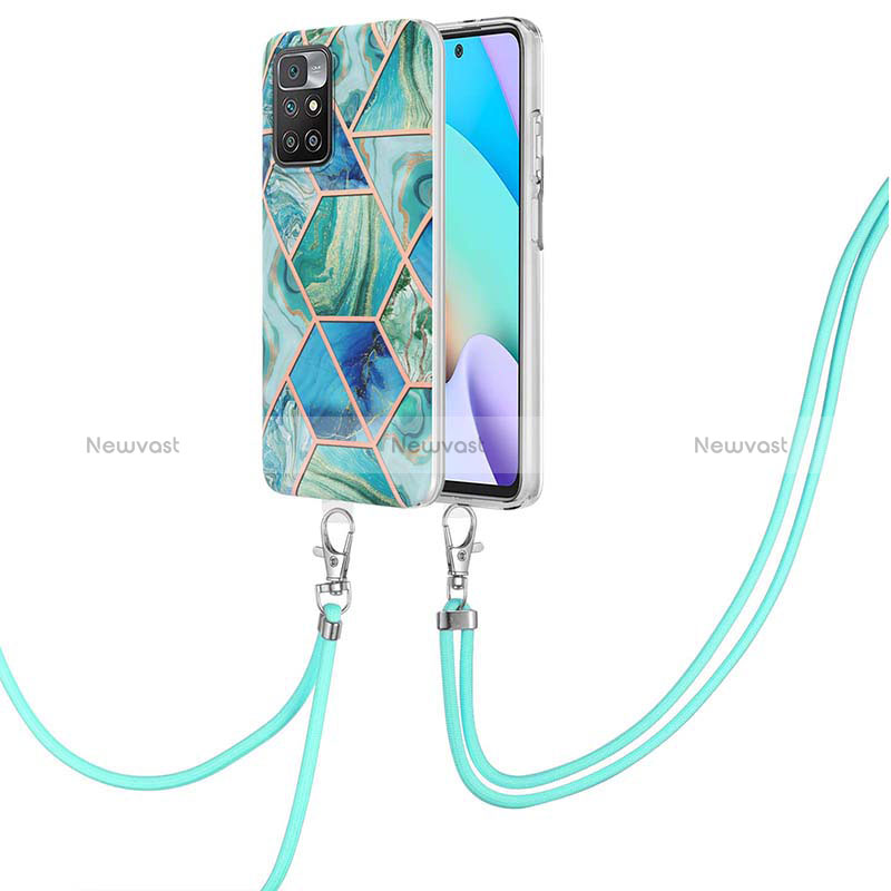 Silicone Candy Rubber Gel Fashionable Pattern Soft Case Cover with Lanyard Strap Y01B for Xiaomi Redmi 10 (2022) Green