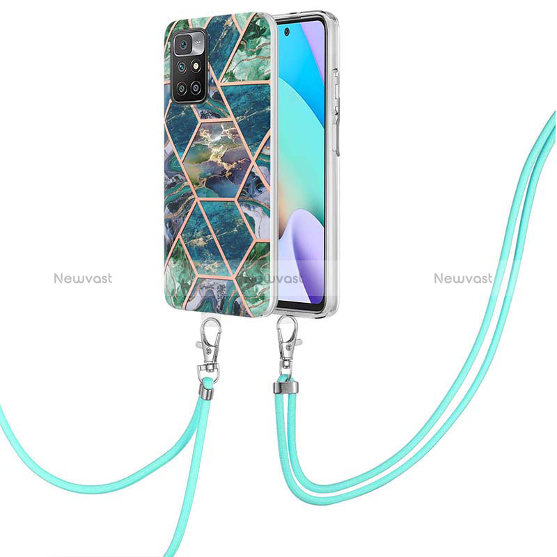 Silicone Candy Rubber Gel Fashionable Pattern Soft Case Cover with Lanyard Strap Y01B for Xiaomi Redmi 10 (2022) Midnight Green