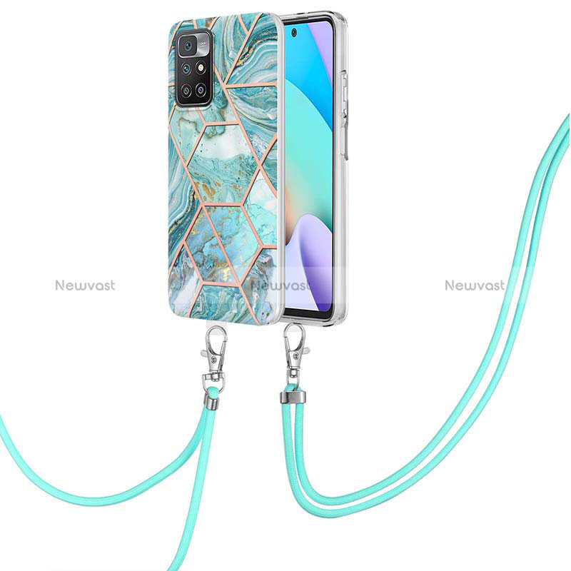 Silicone Candy Rubber Gel Fashionable Pattern Soft Case Cover with Lanyard Strap Y01B for Xiaomi Redmi 10 4G