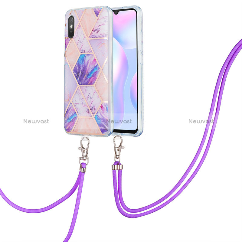 Silicone Candy Rubber Gel Fashionable Pattern Soft Case Cover with Lanyard Strap Y01B for Xiaomi Redmi 9A