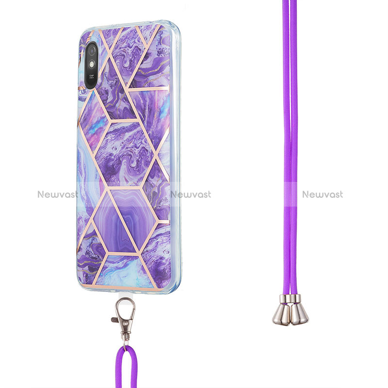 Silicone Candy Rubber Gel Fashionable Pattern Soft Case Cover with Lanyard Strap Y01B for Xiaomi Redmi 9A