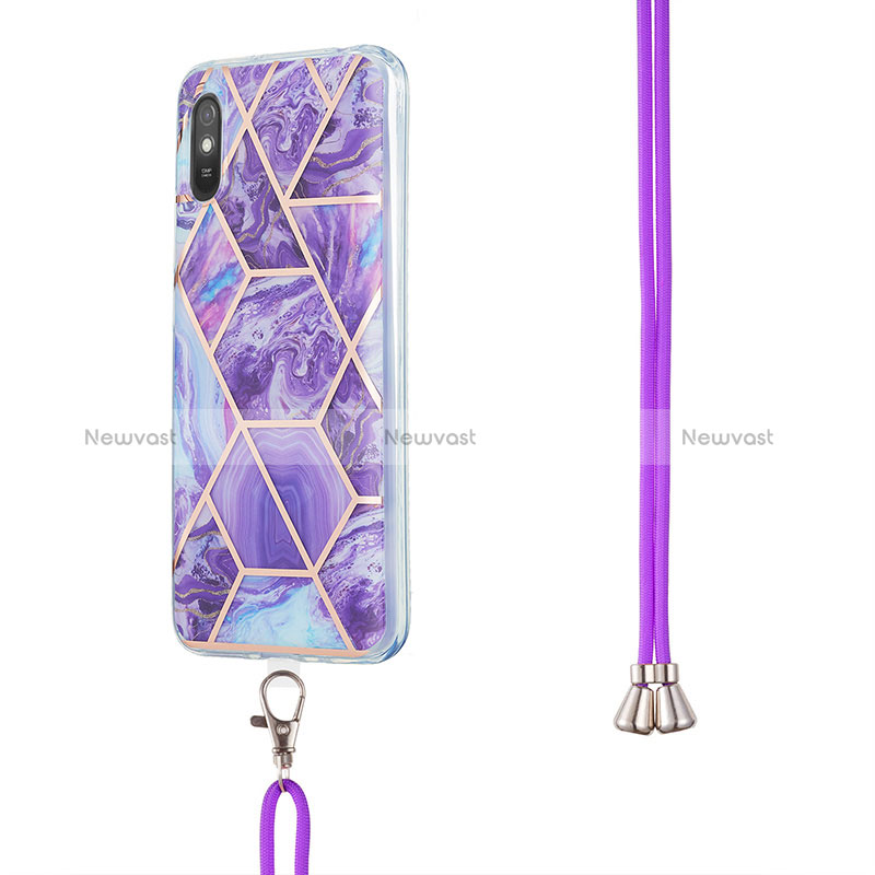 Silicone Candy Rubber Gel Fashionable Pattern Soft Case Cover with Lanyard Strap Y01B for Xiaomi Redmi 9AT