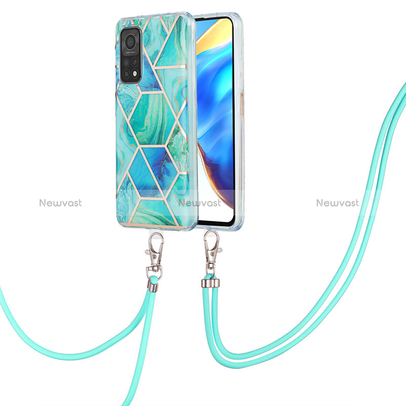 Silicone Candy Rubber Gel Fashionable Pattern Soft Case Cover with Lanyard Strap Y01B for Xiaomi Redmi K30S 5G Green