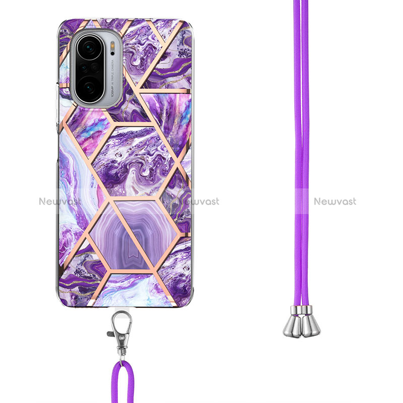 Silicone Candy Rubber Gel Fashionable Pattern Soft Case Cover with Lanyard Strap Y01B for Xiaomi Redmi K40 5G