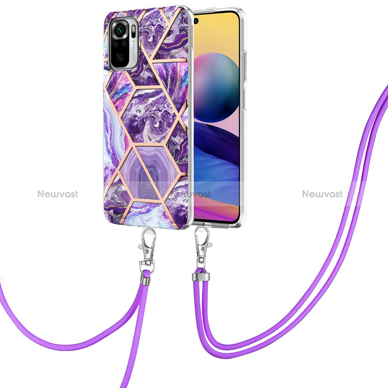 Silicone Candy Rubber Gel Fashionable Pattern Soft Case Cover with Lanyard Strap Y01B for Xiaomi Redmi Note 10 4G