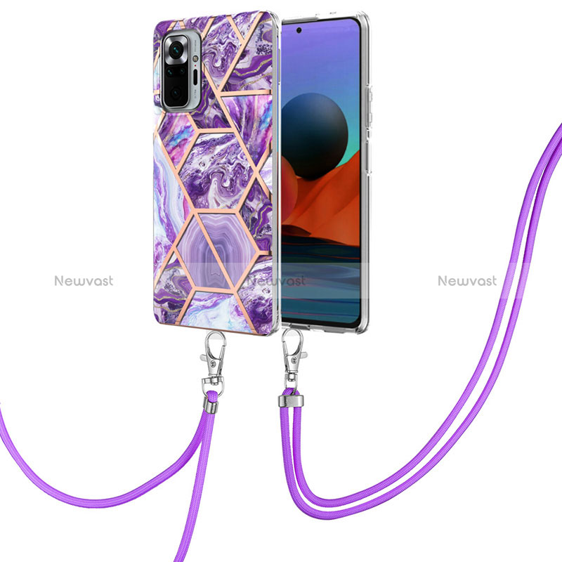 Silicone Candy Rubber Gel Fashionable Pattern Soft Case Cover with Lanyard Strap Y01B for Xiaomi Redmi Note 10 Pro 4G