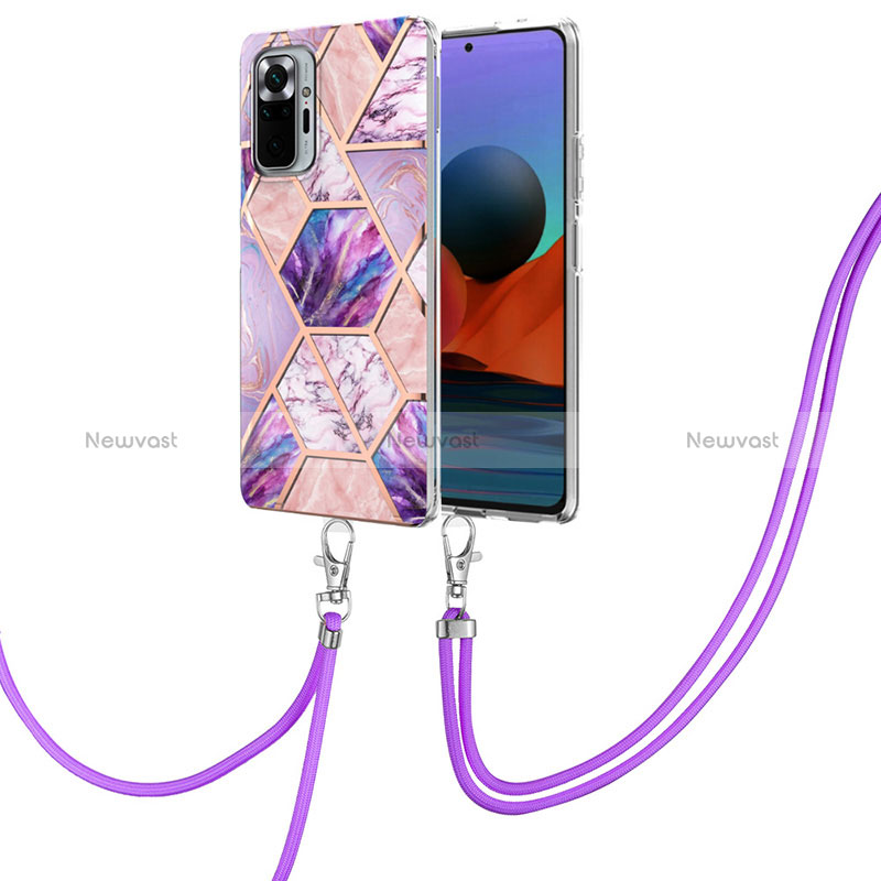 Silicone Candy Rubber Gel Fashionable Pattern Soft Case Cover with Lanyard Strap Y01B for Xiaomi Redmi Note 10 Pro 4G