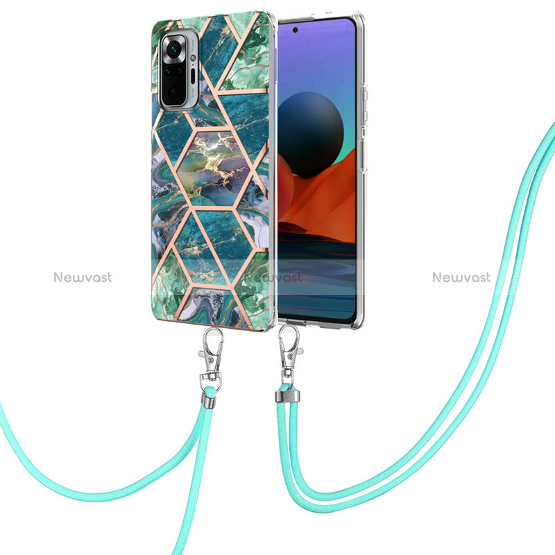 Silicone Candy Rubber Gel Fashionable Pattern Soft Case Cover with Lanyard Strap Y01B for Xiaomi Redmi Note 10 Pro 4G Midnight Green