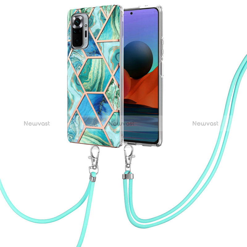 Silicone Candy Rubber Gel Fashionable Pattern Soft Case Cover with Lanyard Strap Y01B for Xiaomi Redmi Note 10 Pro Max Matcha Green