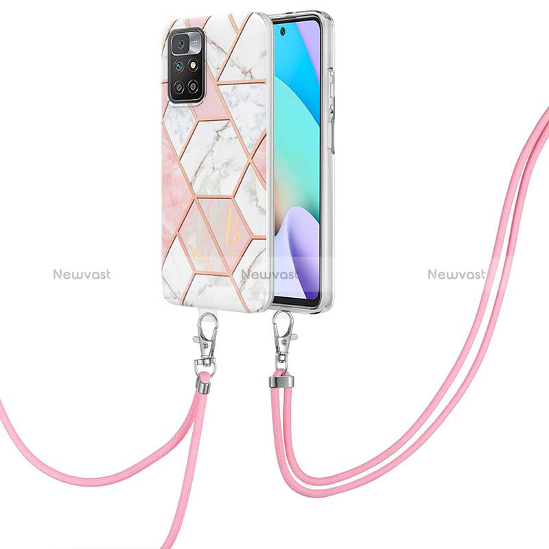 Silicone Candy Rubber Gel Fashionable Pattern Soft Case Cover with Lanyard Strap Y01B for Xiaomi Redmi Note 11 4G (2021) Pink