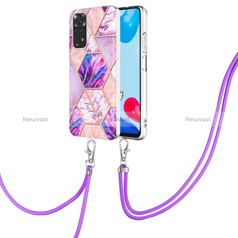Silicone Candy Rubber Gel Fashionable Pattern Soft Case Cover with Lanyard Strap Y01B for Xiaomi Redmi Note 11 4G (2022) Clove Purple