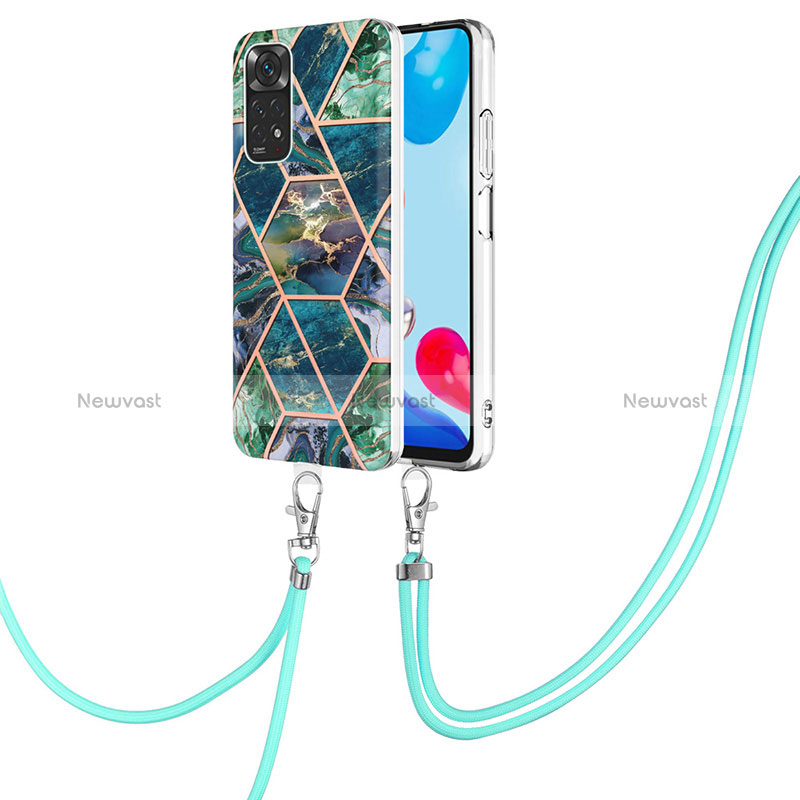 Silicone Candy Rubber Gel Fashionable Pattern Soft Case Cover with Lanyard Strap Y01B for Xiaomi Redmi Note 11 4G (2022) Midnight Green