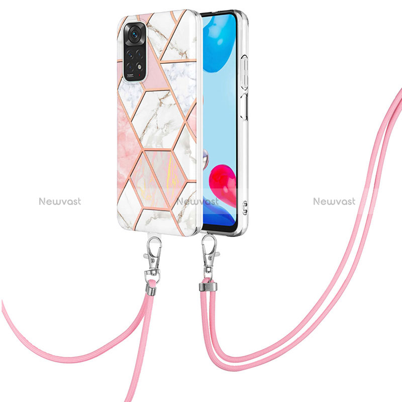 Silicone Candy Rubber Gel Fashionable Pattern Soft Case Cover with Lanyard Strap Y01B for Xiaomi Redmi Note 11 4G (2022) Pink