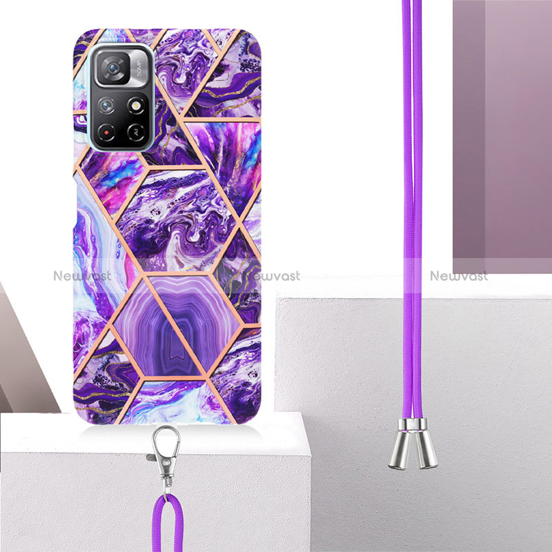 Silicone Candy Rubber Gel Fashionable Pattern Soft Case Cover with Lanyard Strap Y01B for Xiaomi Redmi Note 11 5G