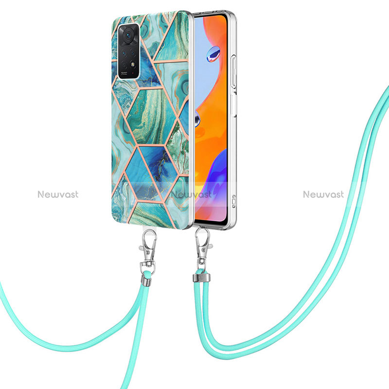 Silicone Candy Rubber Gel Fashionable Pattern Soft Case Cover with Lanyard Strap Y01B for Xiaomi Redmi Note 11 Pro 4G Green