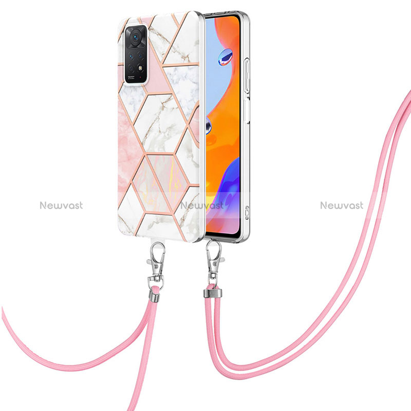 Silicone Candy Rubber Gel Fashionable Pattern Soft Case Cover with Lanyard Strap Y01B for Xiaomi Redmi Note 11 Pro 4G Pink