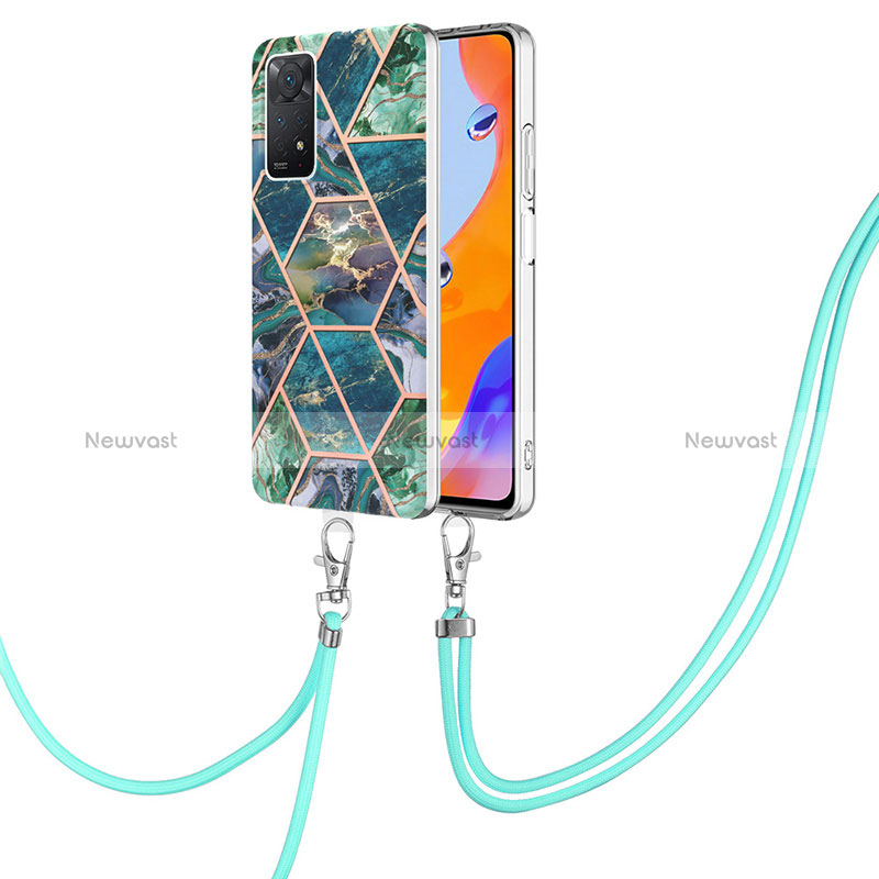 Silicone Candy Rubber Gel Fashionable Pattern Soft Case Cover with Lanyard Strap Y01B for Xiaomi Redmi Note 11 Pro 5G Midnight Green