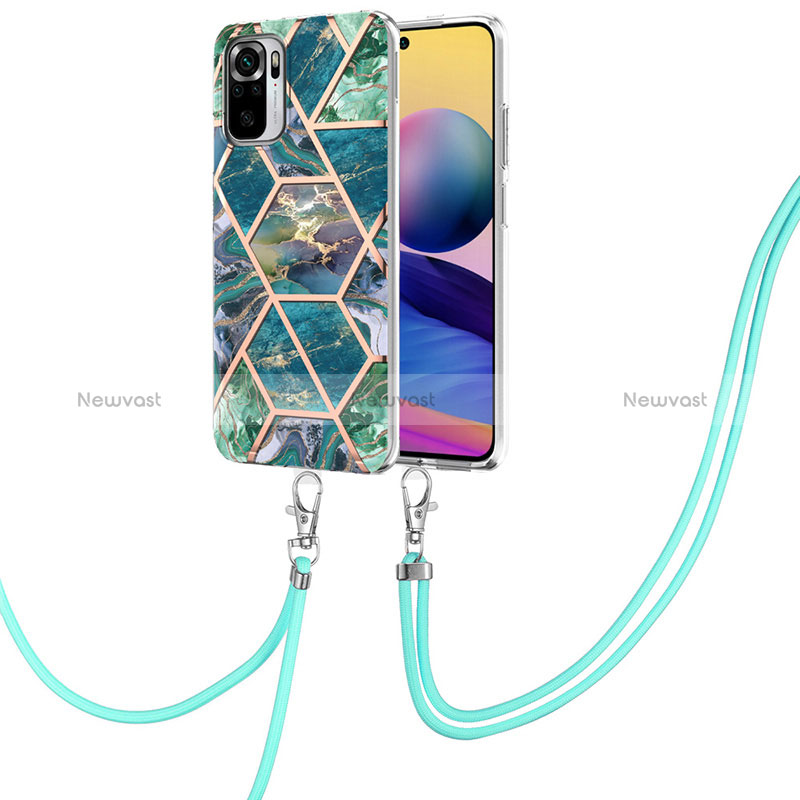 Silicone Candy Rubber Gel Fashionable Pattern Soft Case Cover with Lanyard Strap Y01B for Xiaomi Redmi Note 11 SE India 4G Midnight Green