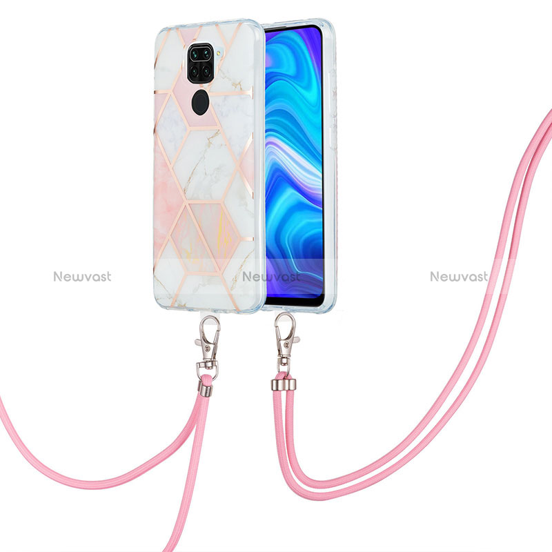 Silicone Candy Rubber Gel Fashionable Pattern Soft Case Cover with Lanyard Strap Y01B for Xiaomi Redmi Note 9