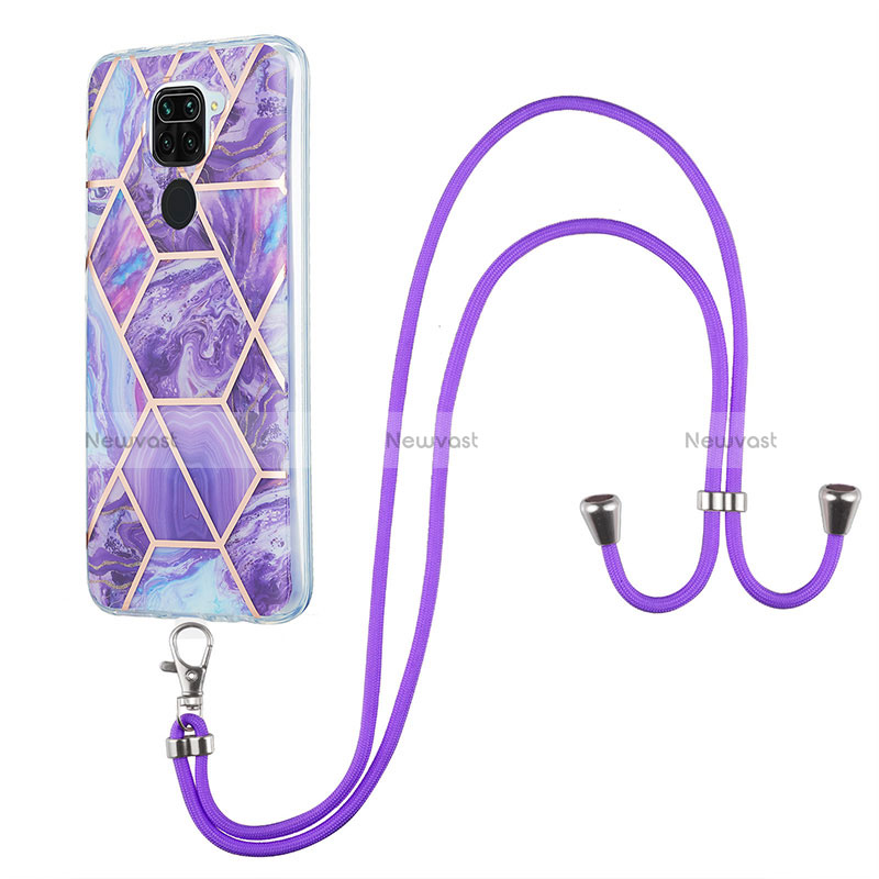 Silicone Candy Rubber Gel Fashionable Pattern Soft Case Cover with Lanyard Strap Y01B for Xiaomi Redmi Note 9